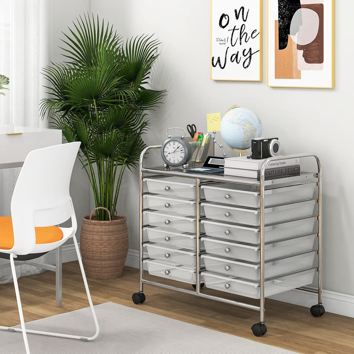 Giantex 12 Drawers Rolling Cart, Mobile Storage Drawer Cart, Classroom Organizer Cart for Office School Supplies Tools Scrapbook Paper Craft Small Printer, Utility Cart on Wheels, Clear