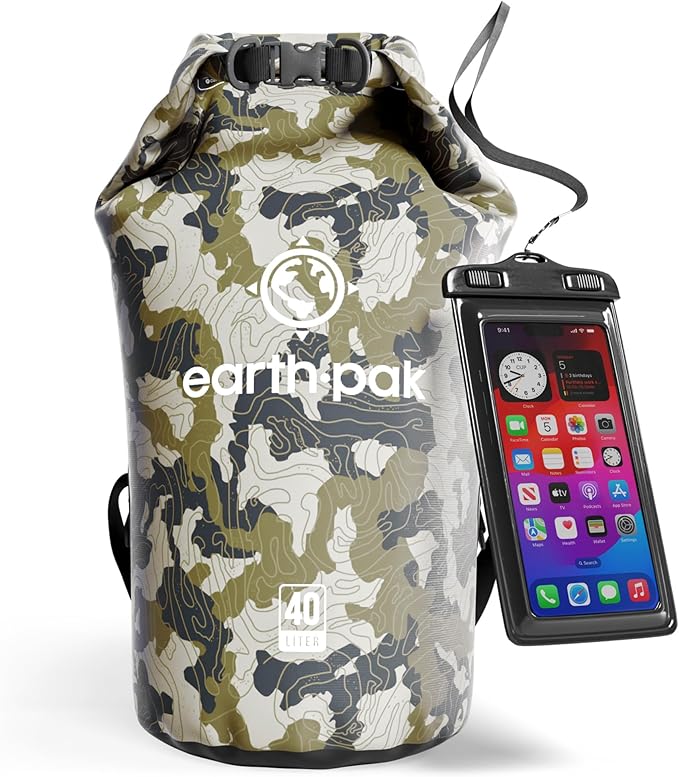 Earth Pak Waterproof Dry Bag - Roll Top Waterproof Backpack Sack Keeps Gear Dry for Kayak with Waterproof Phone Case