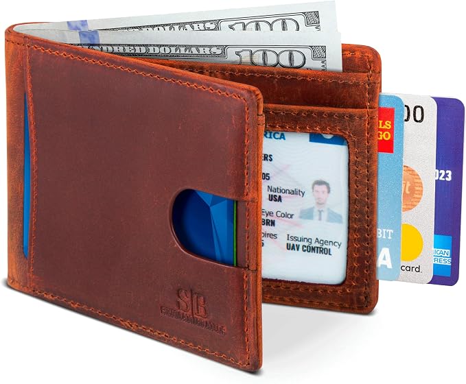 SERMAN BRANDS RFID Blocking Slim Bifold Genuine Leather Thin Minimalist Front