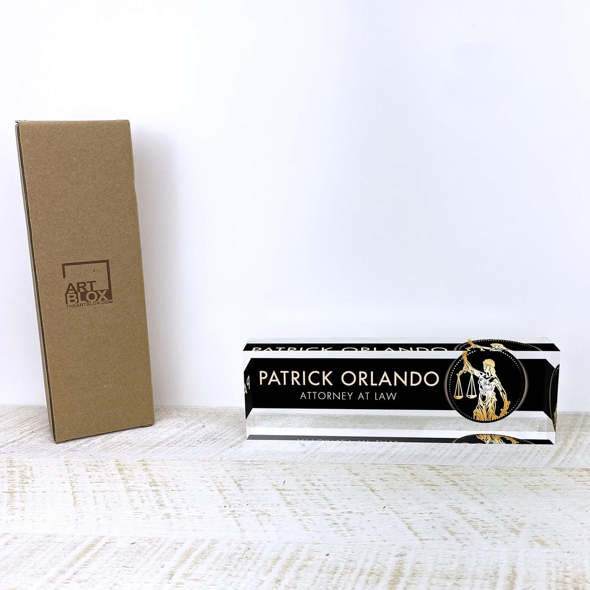 Artblox Office Desk Name Plate Personalized | Custom Name Plates for Desks | Lawyer Design On Clear Acrylic Glass | Office Desk Decor - (8" x 2.5")