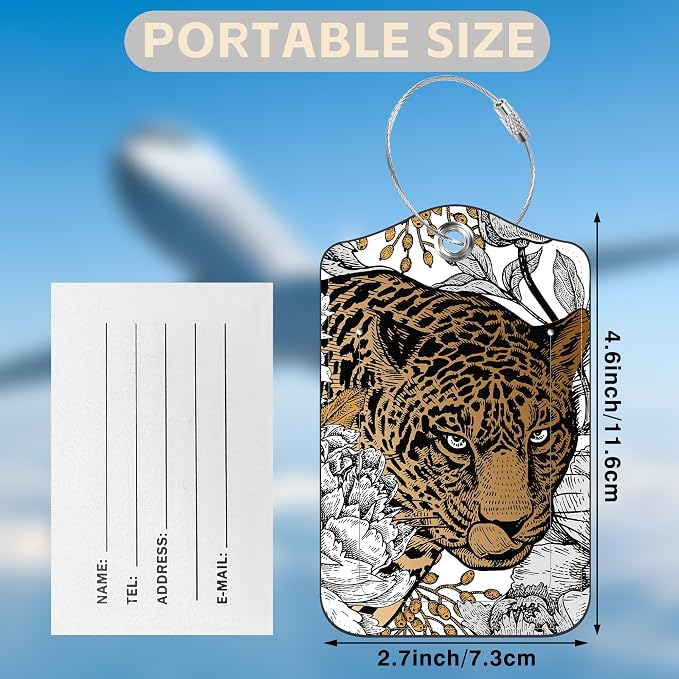 Leopard and Peony Flower Set of 2 Luggage Tags