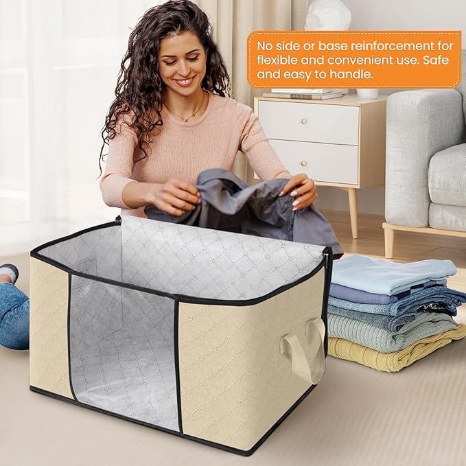Fab totes 4 Pack Clothes Storage, Foldable Thick Fabric Blanket Storage Bags