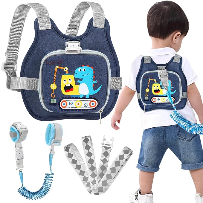 Accmor Toddler Harness Leash+ Reflective Anti Lost Wrist Link, Cute Dinosaur
