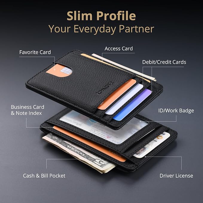 Buffway Slim Minimalist Front Pocket RFID Blocking Leather Wallets