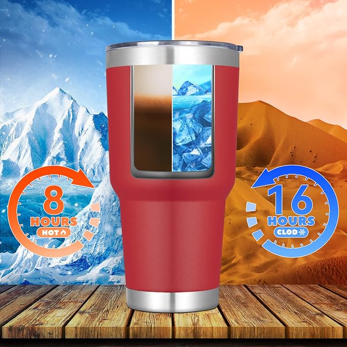 DOMICARE 30 oz Tumbler with Lid and Straw, Stainless Steel Tumblers Bulk, Insulated Vacuum Double Wall Travel Coffee Mug, Durable Powder Coated Tumbler Cups (Red, 4)