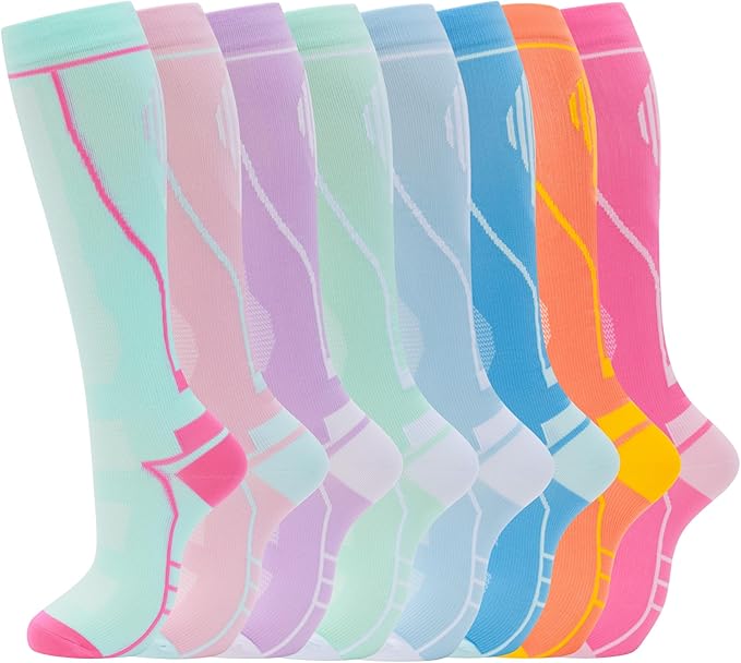 Compression Socks for Women Men Circulation Knee High 8 Pairs for Nurses