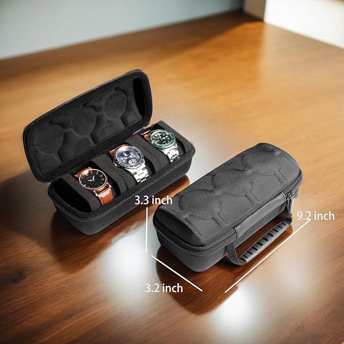 3 Slot Hard Watch Travel Case, Watch Roll Case Storage and Organizer