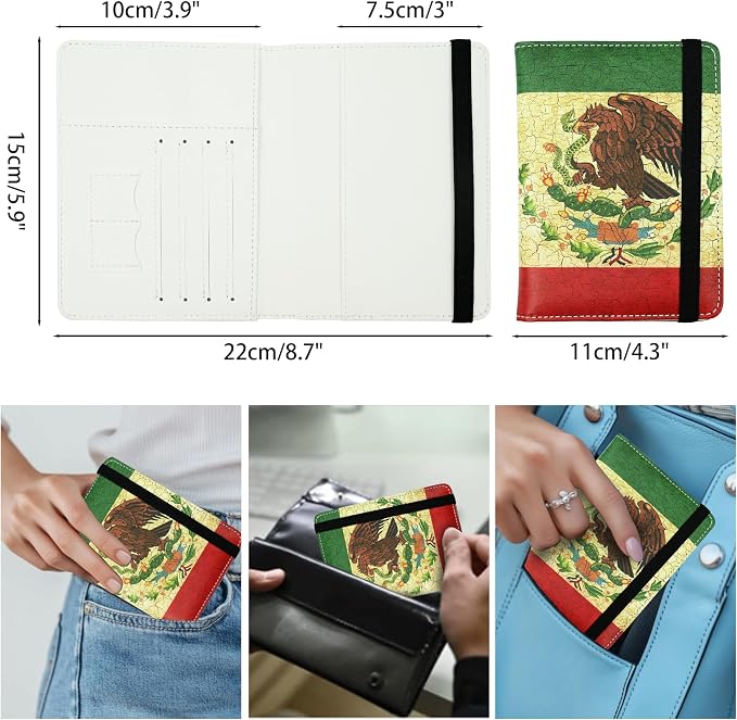 Mexico Flag Passport Holder for Women and Men PU Leather Passport Cover for