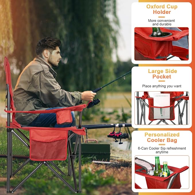 Romswi Oversized Camping Chairs, Heavy Duty Support 500 LBS, Padded Back & Arm