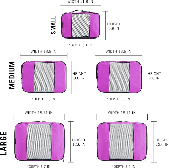 TravelWise Luggage Packing Organization Cubes 5 Pack, 1 Small, 2 Medium