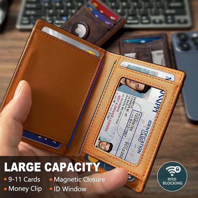 Airtag Wallet for Men- with Money Clip Gift Boxed, Magnetic Closure Slim