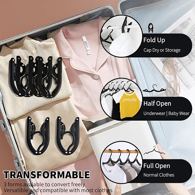 24 Pcs Black Travel Hangers Foldable