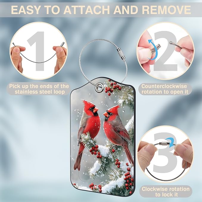 Red Cardinals on Snowy Branches Set of 2 Luggage Tags