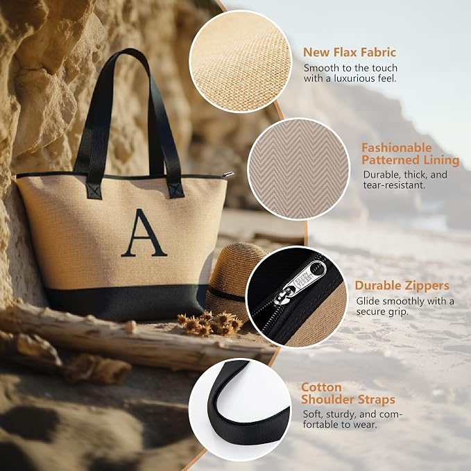 KALIDI Woven Tote Bag for Women, Lightweigh Monogram Beach Bag
