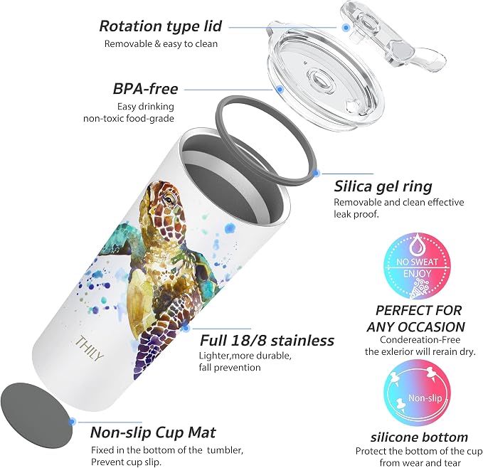 THILY Stainless Steel Vacuum Insulated Tumbler Travel Mug 26 oz Coffee Cup