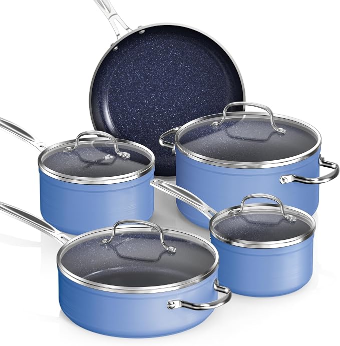 Nuwave Healthy Duralon Blue Ceramic Nonstick Coated 9pc Cookware Set,