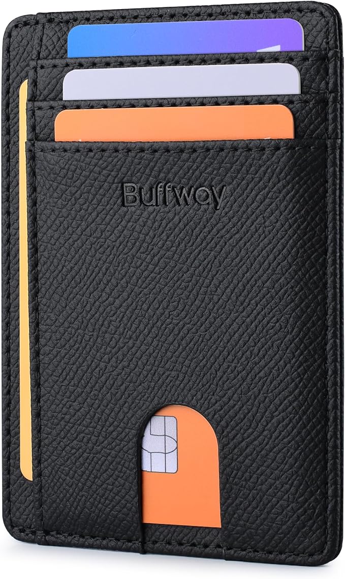 Buffway Slim Minimalist Front Pocket RFID Blocking Leather Wallets