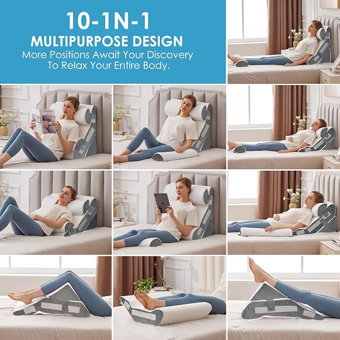 4PCS Bed Wedge Pillow for Headboard, Adjustable Wedge Pillow for Sleep Apnea