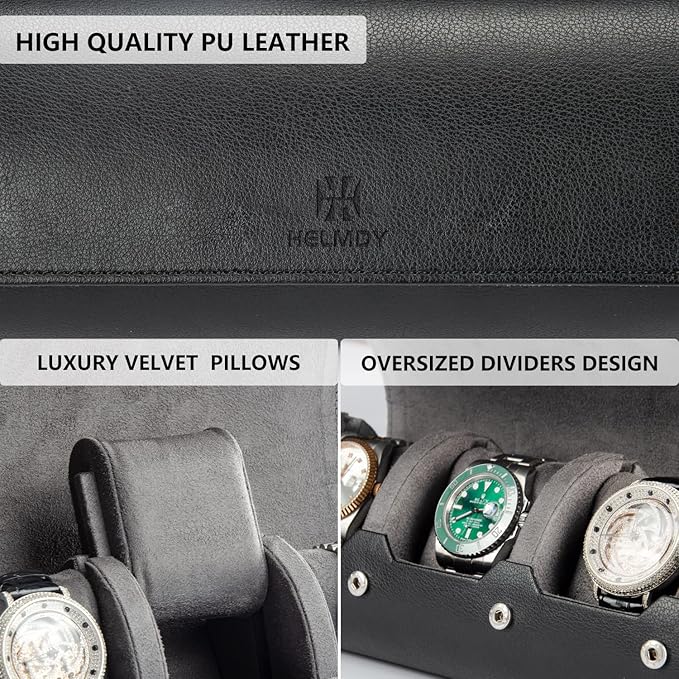 Watch Travel Case for Men: 3 Slot Watch Box Organizer Display Case