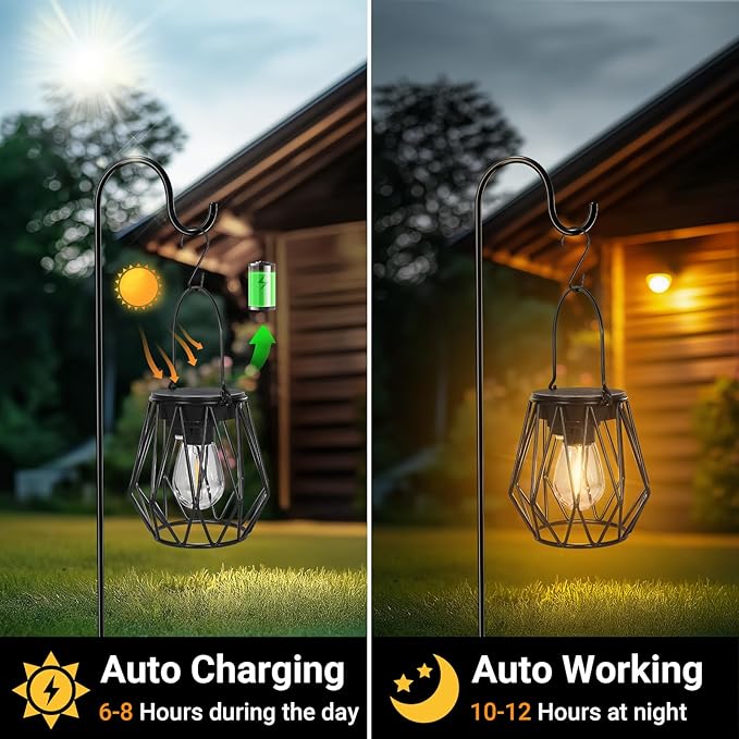 Solar Lanterns Outdoor Waterproof, Upgraded Powered Hanging Solar Lights