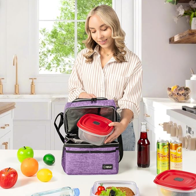 OPUX Lunch Box For Women, Insulated Large Lunch Bag Adult Work, Double Decker