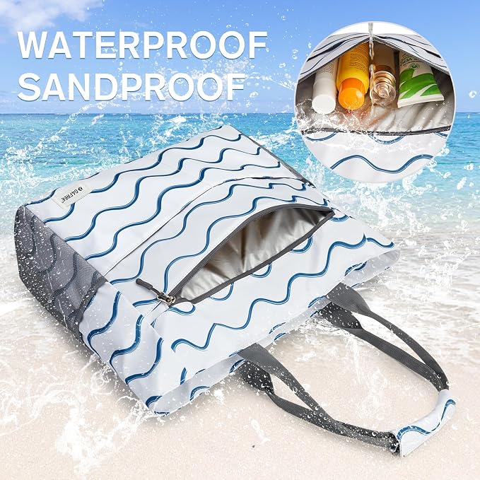 G4Free Beach Bag, Waterproof Sandproof Beach Tote Bag, Large Capacity Foldable