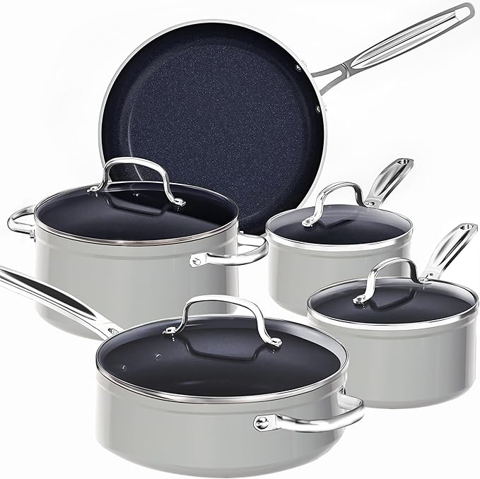 Nuwave 9pc Cookware Set Healthy Duralon Blue Ceramic Nonstick Coated, Diamond