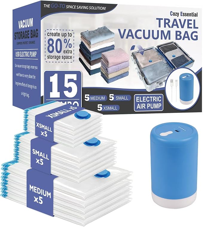 Cozy Essential 15 Pack Travel Vacuum Storage Bags