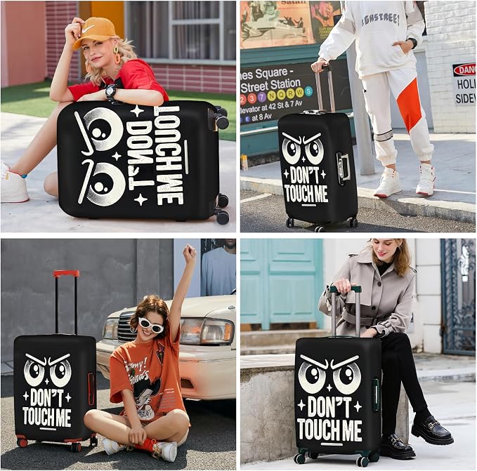 ANNA QUEEN Funny “Don’t Touch Me” Luggage Cover, Bold Black Suitcase Protector