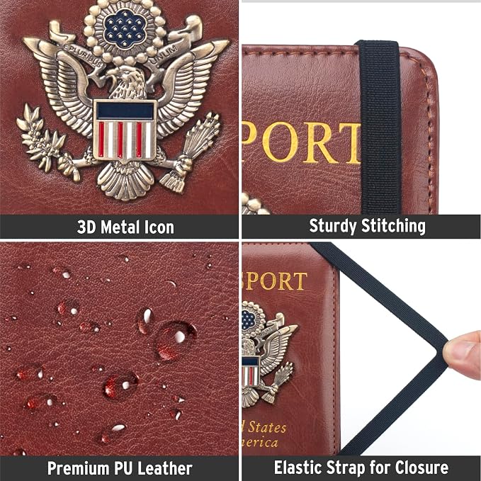 RFID Passport Holder Wallet for Women Men Travel, Leather US Passport Cover Case