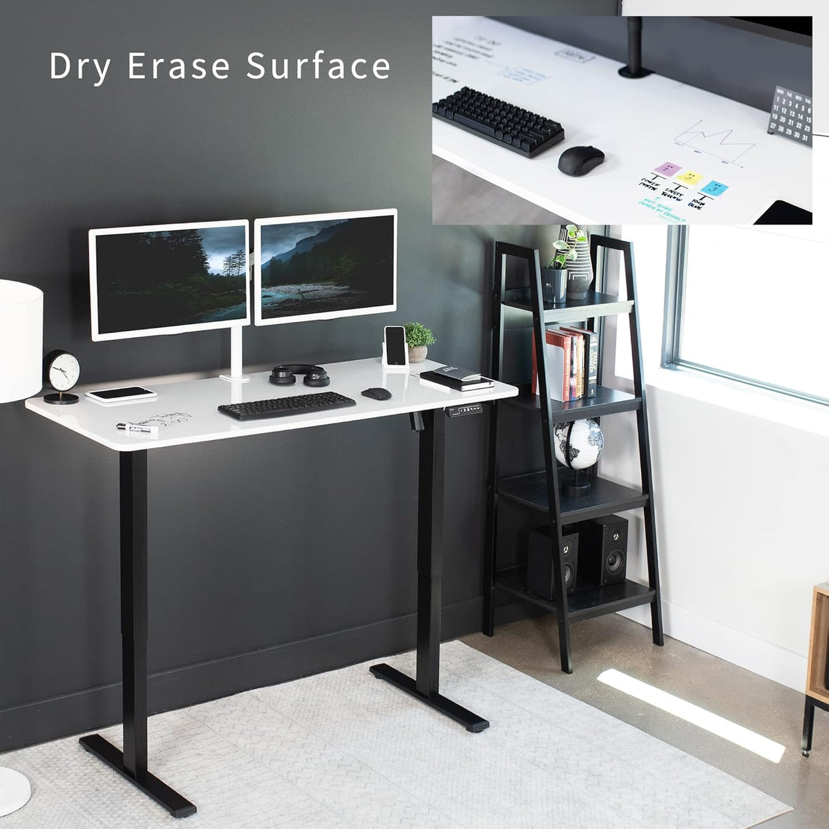 VIVO Electric Dry Erase 60 x 24 in Standing Desk, Memory Height Adjustment, 1B Series, Whiteboard Top Black Frame, DESK-KIT-1B6WE