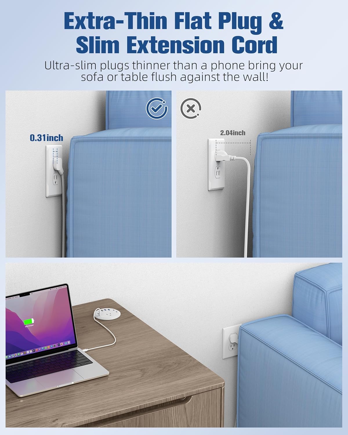 Jgstkcity 65W USB-C Hidden Desktop Power Grommet: 1 AC Outlet,8 USB Charging Ports,3'' Hole Flush Mount Pop-Up Power for Conference Tables & Nightstands (Whtie, 6 FT)