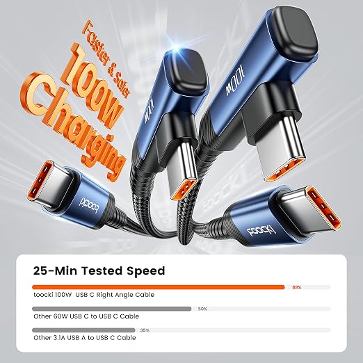 USB C Cable 10ft 100W Right Angle Fast Charging Cord, Nylon Braided USB 2.0