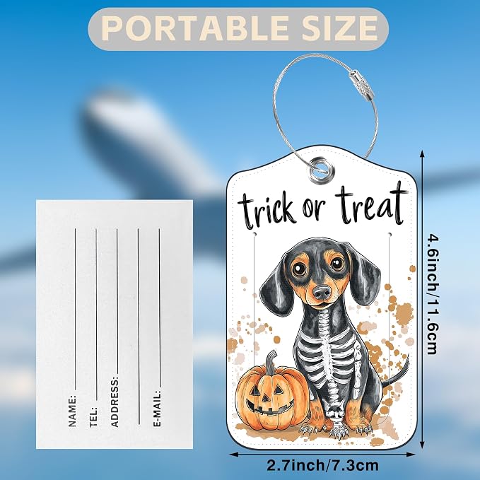 Halloween Funny Dachshund Dog and Pumpkin Set of 2 Luggage Tags