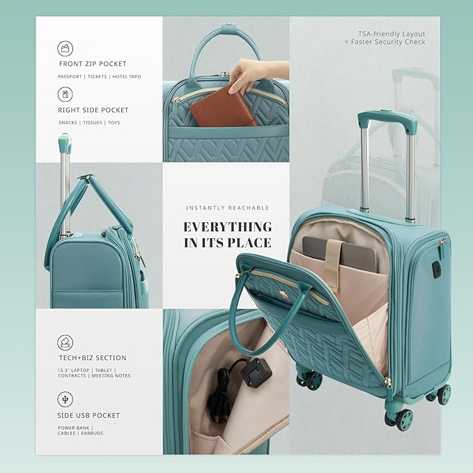Verage 18x14x8in Spinner Underseat Carry-On Luggage -Airplane Personal Item Bag
