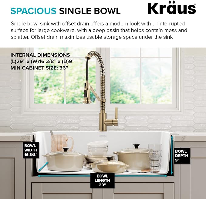 KRAUS Forteza 33-inch Granite Drop In/Undermount Single Bowl White Kitchen Sink