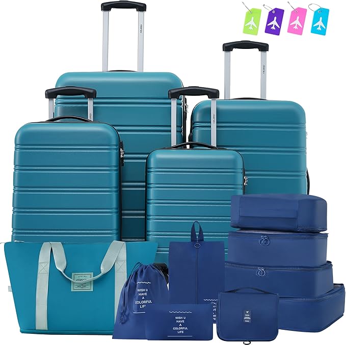 Merax Luggage sets of 13 Piece 16 20 20 28 IN Carry on Luggage Hard Case Green