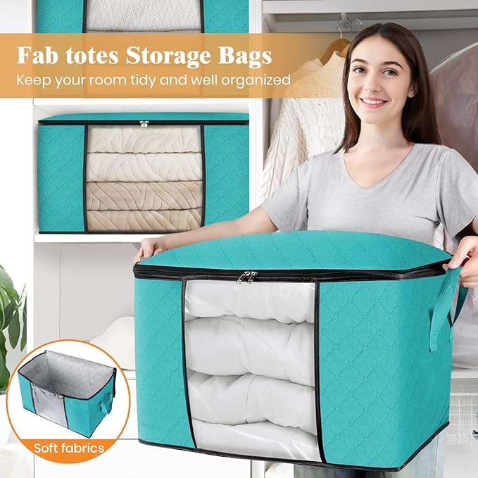 Fab totes 24 Gallons Clothes Storage, Foldable Thick Fabric Blanket Storage Bags