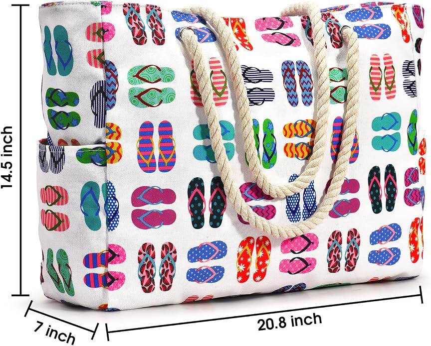 Becokan Beach Bags for Women Large Waterproof Beach Tote Bag Zipper Beach Bags