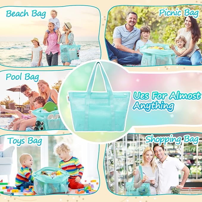 Tagitary Mesh Beach Bag with Zipper Large Beach Tote Waterproof Sandproof with