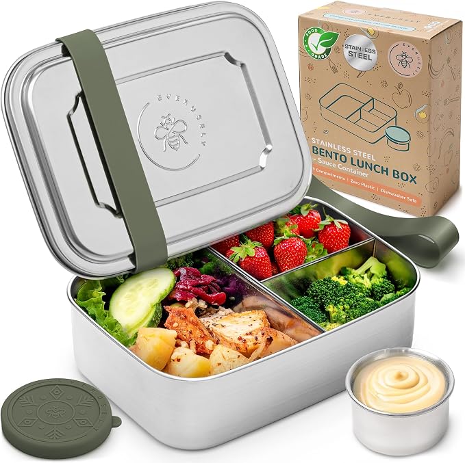 Everusely - Bento Box - Sage, 47oz / 1.4 L - Stainless Steel Lunch Box - 3