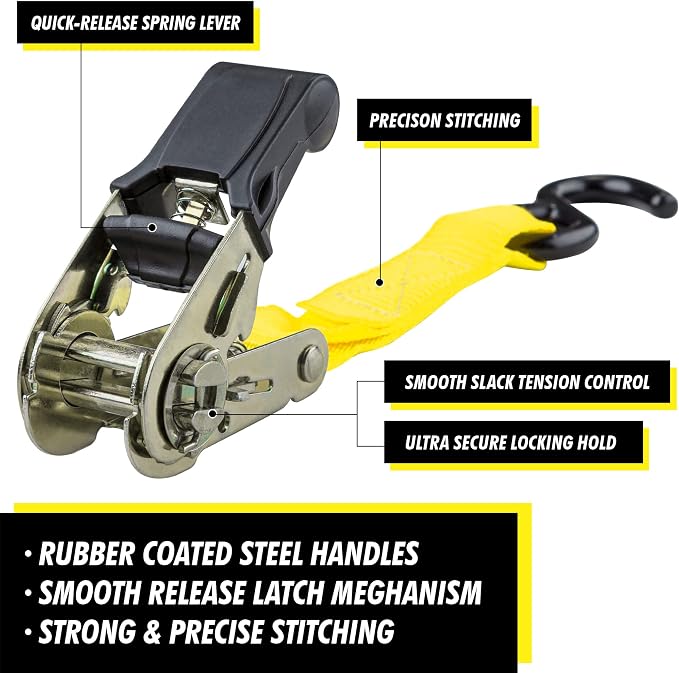 Cartman Ratchet Tie Down, 4Pk 15Ft, 500Lbs Load Cap/ 1500Lbs Break Strength