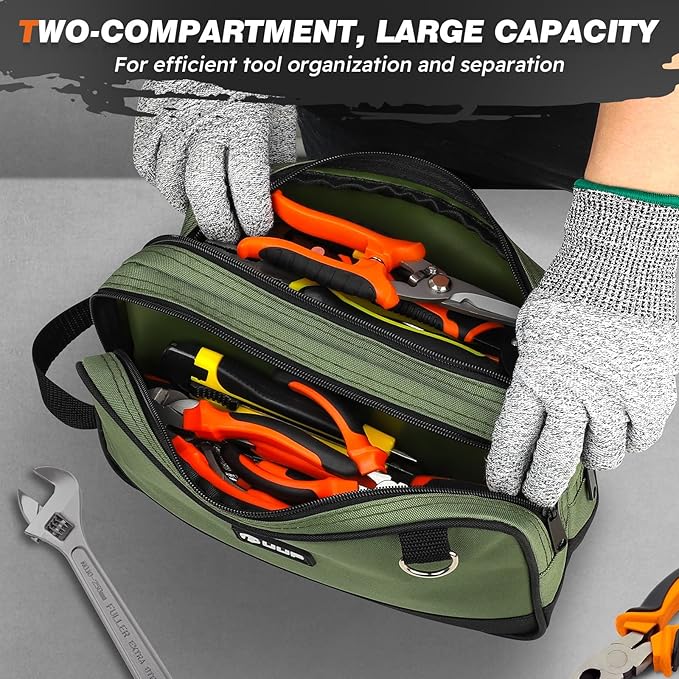 12 Inch Small Tool Bag 2 Pack, Zipper Tool Pouch Two Compartments, Utility