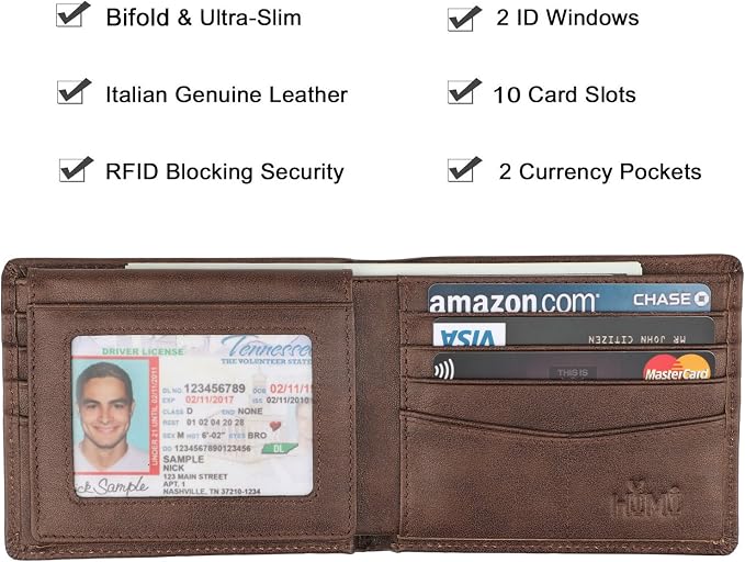 Wallet for Men-Genuine Leather RFID Blocking Bifold Stylish Wallet