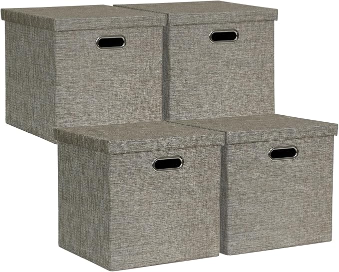 Posprica Storage Bins with Lids, 13×13×13 Foldable Storage Cube Baskets Boxes