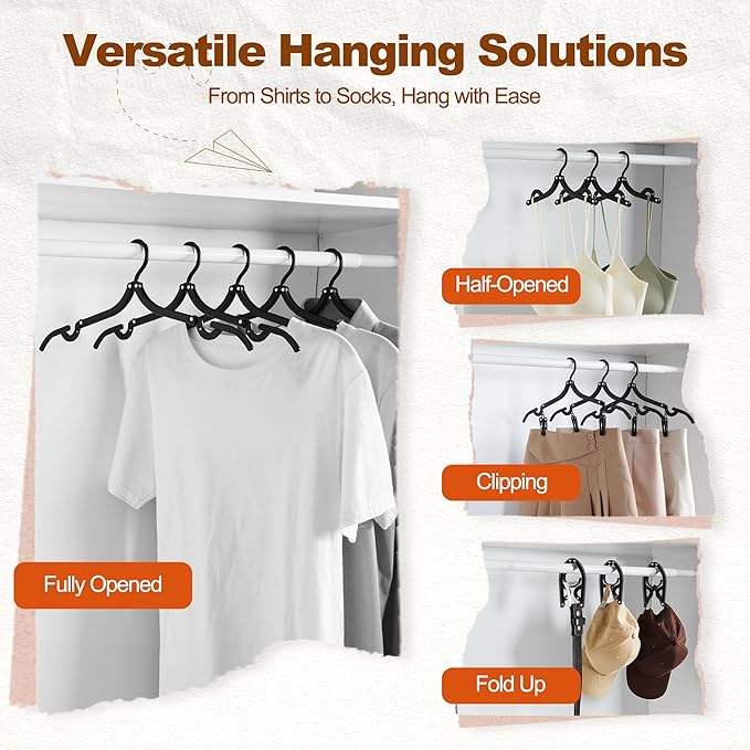 HOUSE DAY Foldable Travel Hangers 10 Pack w/10 Clips, Cruise Essentials 2025