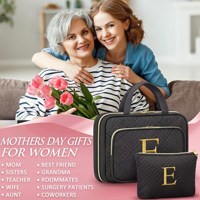 Gifts for Women, Initial Toiletry Makeup Bag Hanging Cosmetic Organizer