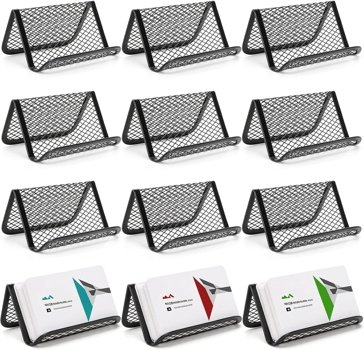 Suwimut 12 Pack Business Card Holder for Desk, Metal Mesh Business Card Stand Desktop Display Rack, Black Business Card Organizer Holds up to 50 Name Cards for Office
