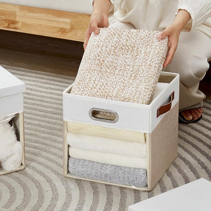 Fabric Storage Cubes with Clear Windows and Lids 11'' Foldable Storage Bins