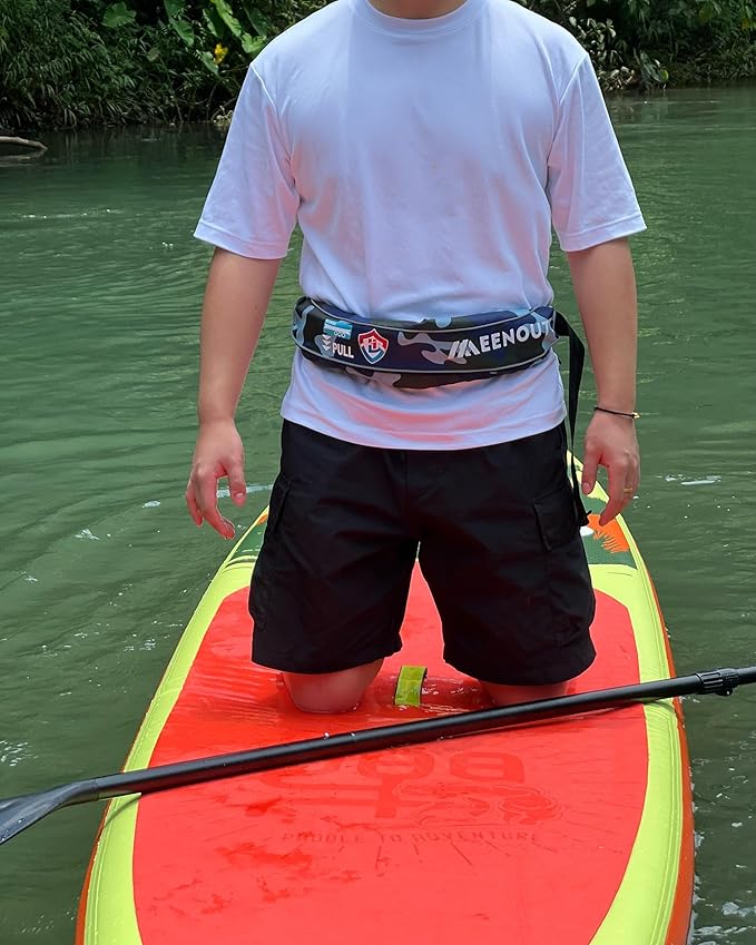Automatic Inflatable Belt Pack Water Sports Jacket Waist Belt PFD for SUP Paddleboarding Fishing Boating Kayaking（fit 80-330 lbs） (Green camouflage)